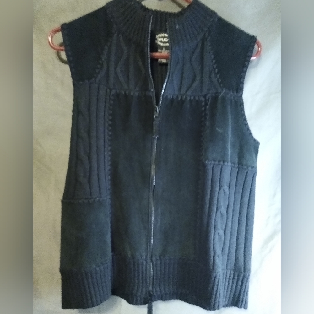 Designer studio original leather and Knit Knit Zip-Up Vest